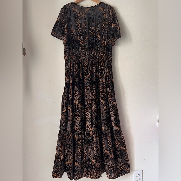 Anthropologie The Somerset Maxi Dress Velvet Edition Burnout Design L Black Nude - Picture 5 of 16